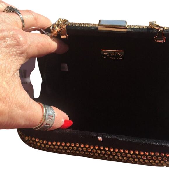 Cache Gold Rhinestone Crystal Black Purse New Event 24" Chain Hidden $118 NWT - Picture 5 of 6